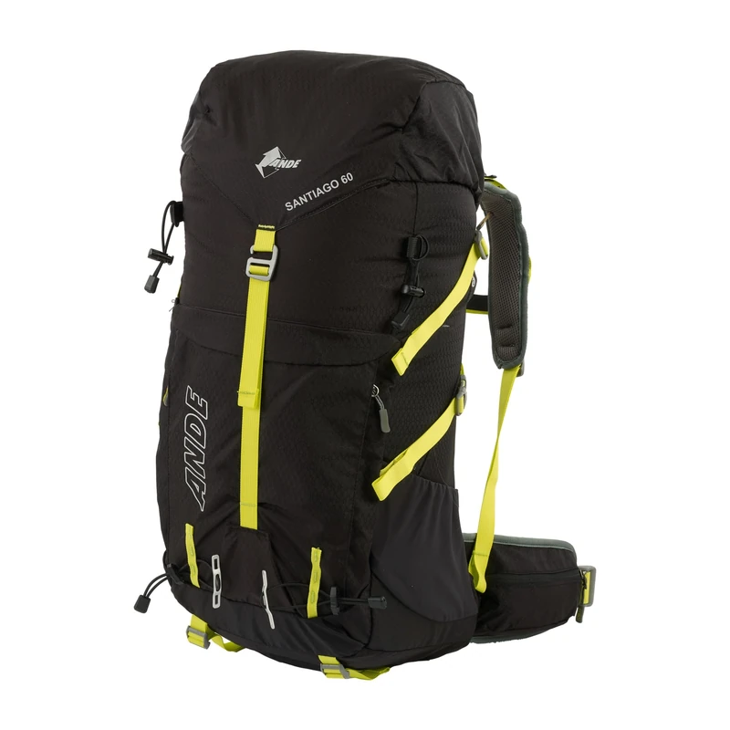 Ande Santiago 2.0 60LT Backpack - Large Capacity for Walking and Adventures, Black/Yellow, Taglia unica, Sporty