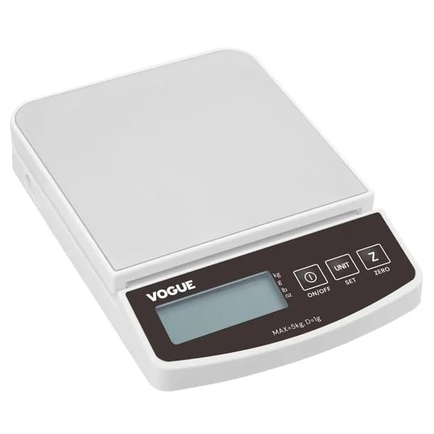 Vogue Digital Electric Scale Rectangular, White, 5kg - Food Scale for Baking, Cooking, Keto and Meal Prep HZ321