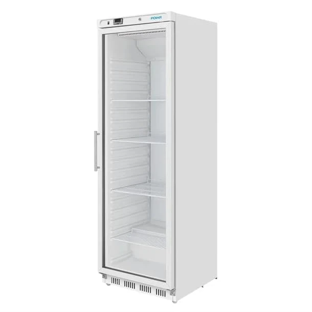 Polar C-Series Upright Display Fridge White 400Ltr - Merchandiser Refrigerator with Lockable and Reversible Door, Easy Defrost, Energy Rating A, 3 Shelves CZ786