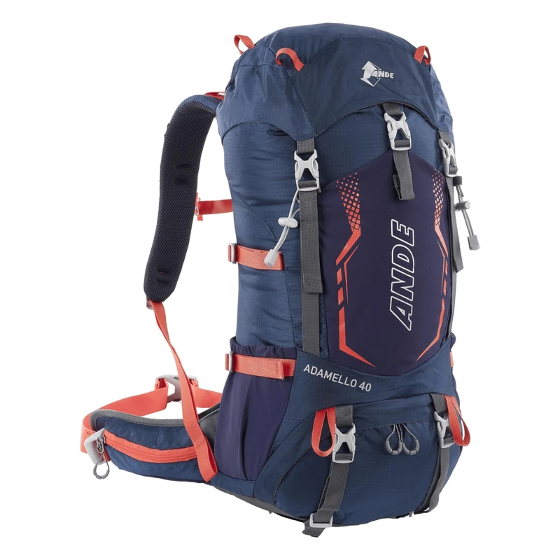 Ande Adamello 40LT Backpack - Large and Organized for Long Hiking, Blue/Orange, Taglia unica, Sporty