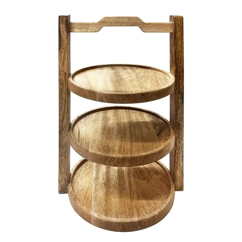 Olympia 3-Tier Mango Wood Stand for 200mm Plates - Rustic Farmhouse Food Display Holder for Desserts, Cupcakes HY751