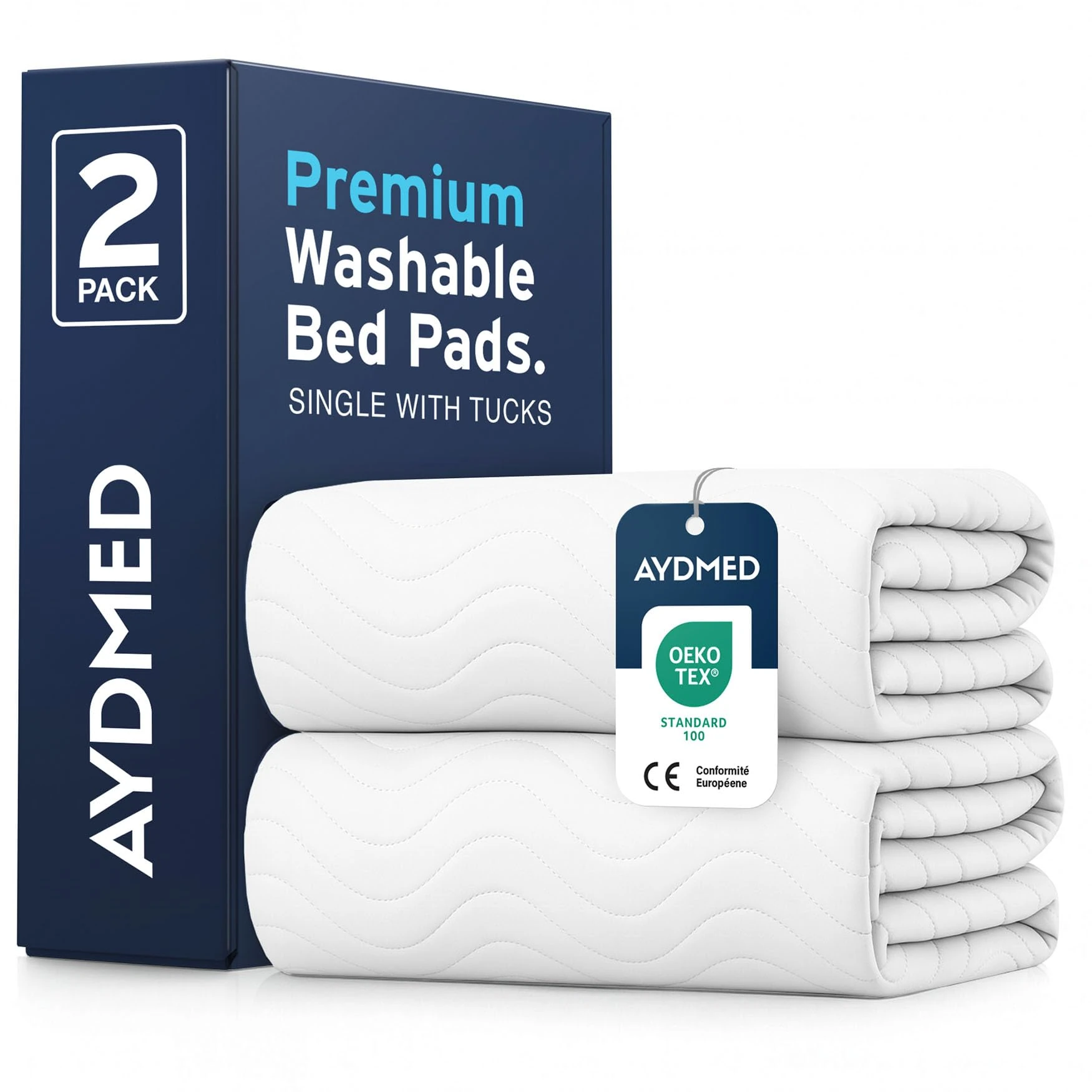 2 x AYDMED Premium Bamboo Washable Incontinence Bed Pads With Tucks | For Single Beds | Maximum Absorbency Kylie Sheets | Reusable Waterproof Bed Wetting Sheets For Adults, Children & Babies