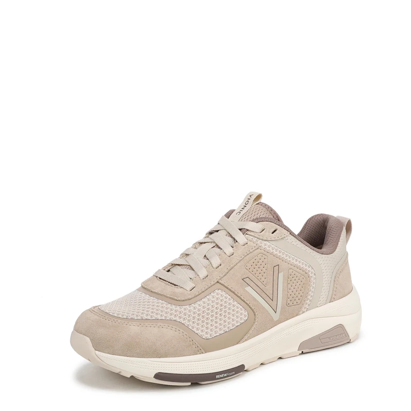 Vionic Women's Walk Strider Knit Lace-Up Trainers, Beige Leather Knit, Medium Fit, UK 8