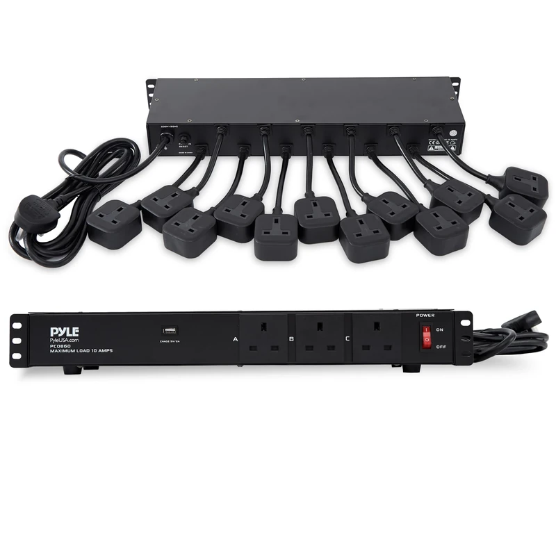 Pyle Pdu Rack Mount, 15-Outlet 1U Rack Mount Power Strip with USB Charging Port, PDU Power Distribution Unit, Ground Lift, Circuit Breaker, Front and Rear Outlets, Home Upgrades
