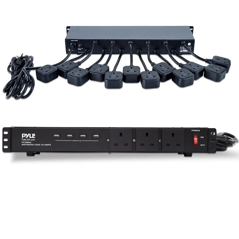 Pyle Surge Protector with 15-Outlet 1U Rackmount Power Distribution Unit, Extension Lead for Home Office, Gaming and Computer Accessories, Dorm Room Essentials, New Home Essential