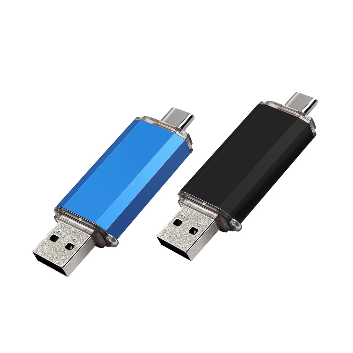 2-Pack 16GB USB C Flash Drive Dual Flash Drive Type C + USB A Memory Stick Jump Drive 2-in-1 Thumb Drive For Storage and Backup (16GB*2 Black&Blue)
