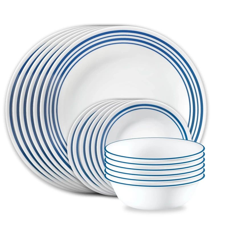 Corelle Vitrelle 18 Piece Glass Dinnerware Sets Service for 6, Triple Layer Chip & Crack Resistant Glass Plate and Bowl Sets, Laila