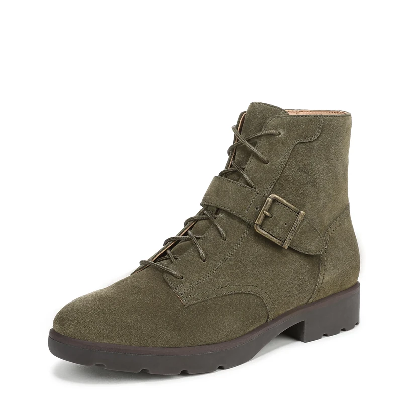 Vionic Womens Catina Lace-Up Ankle Boots, Wide Fit, Dark Olive Suede, UK 4