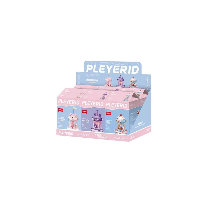 PLEYERID Musical Carousel Building Set, 3 Designs - Lovely Cat, Baby Bear, Puppy, Educational Assembly Toy, M38-P8027