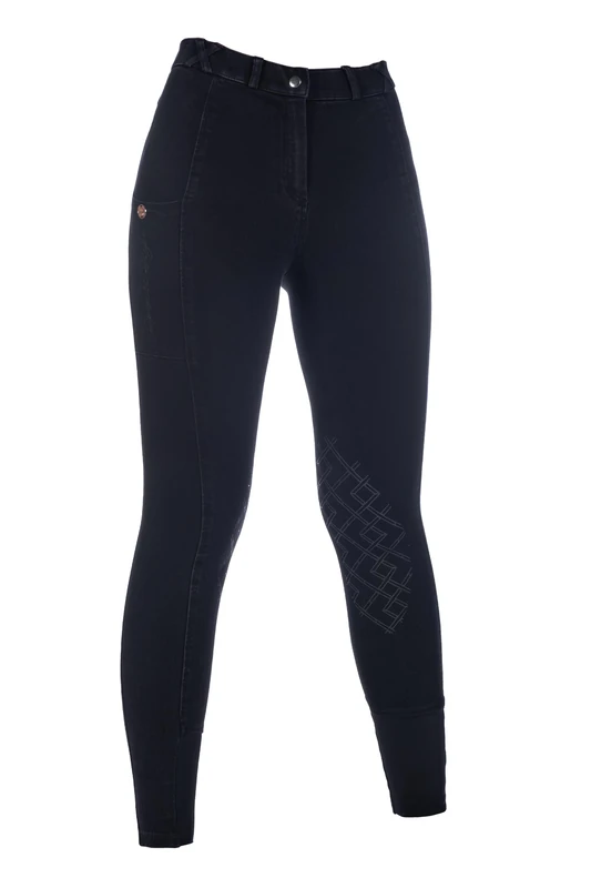 HKM Women's Harbour Island Denim Silicone Knee Patch Riding Breeches, Black, 24