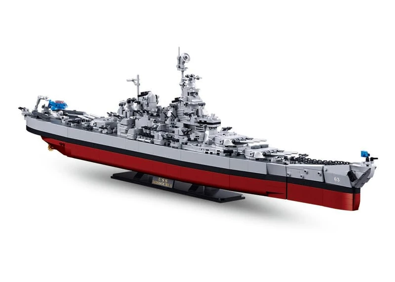 USS Missouri Battleship Building Block Model, 77 cm Length, Military Ship Construction Set with Display Stand, M38-B1291