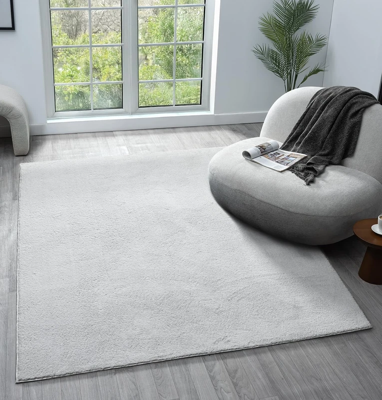 Comfy Washable Modern Living Room Rug Polyester Plain Indoor Area Rug with Low Pile - Anti-Slip Felt Backing SuperSoft Carpet Bedroom-Hallway, Silver, 200x280 cm
