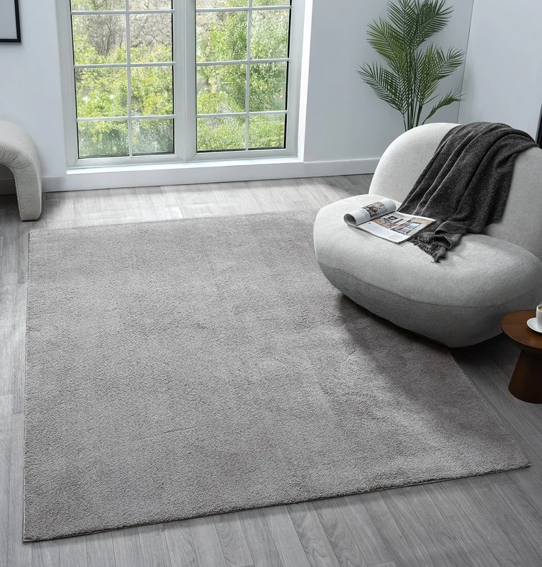 Comfy Washable Modern Living Room Rug Polyester Plain Indoor Area Rug with Low Pile - Anti-Slip Felt Backing SuperSoft Carpet Bedroom-Hallway, Dark Grey, 160x220 cm
