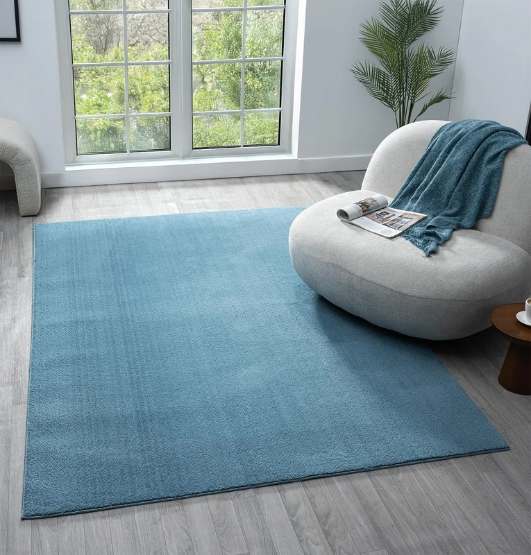 Comfy Washable Modern Living Room Rug Polyester Plain Indoor Area Rug with Low Pile - Anti-Slip Felt Backing SuperSoft Carpet Bedroom-Hallway, Blue, 160x220 cm