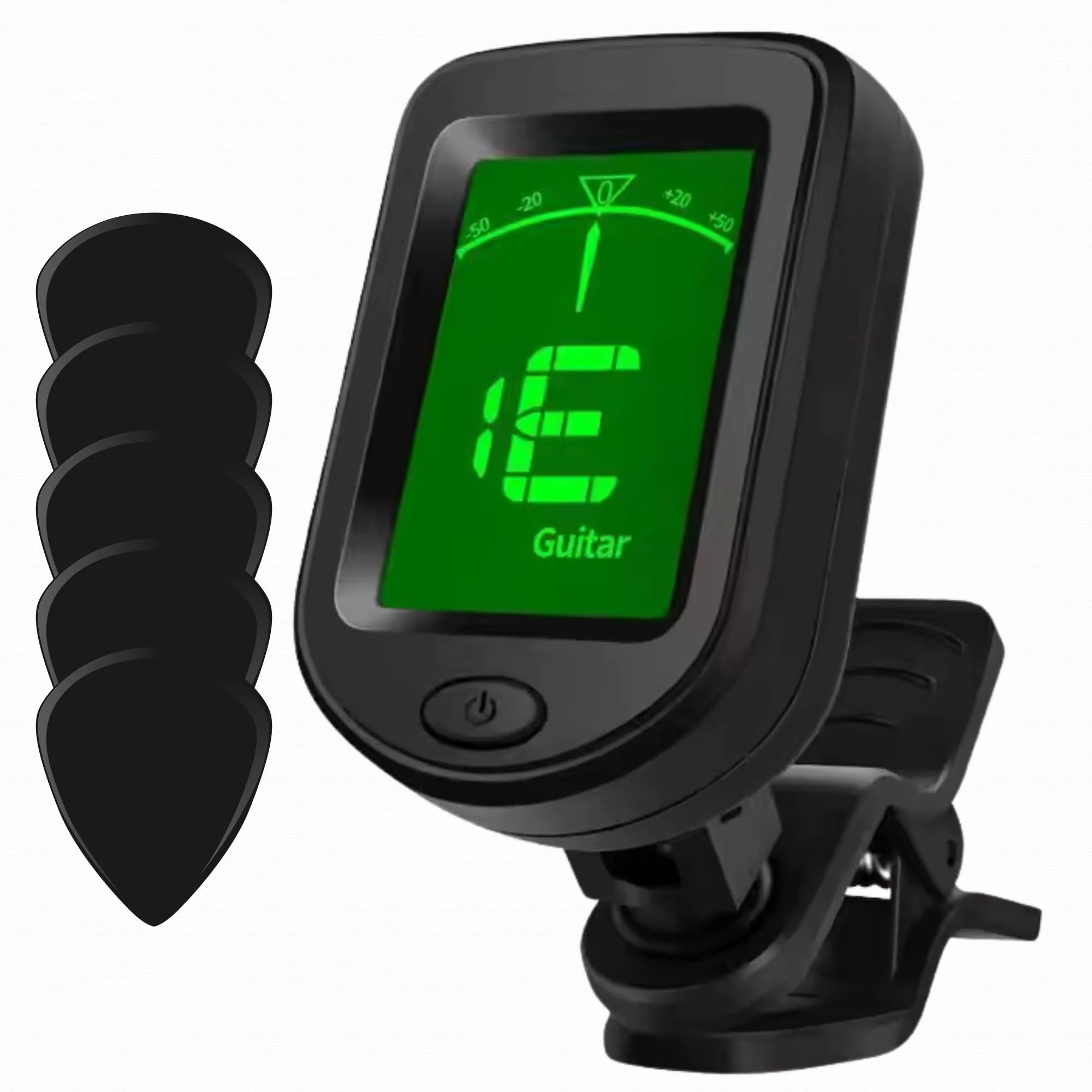 Muso Pro® Clip-On Chromatic Guitar Tuner – 5 Free Picks, Digital LCD Display for Guitar, Bass, Violin, Ukulele & More – Fast, Accurate, Easy to Use – Battery Included