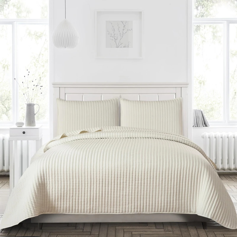 Petrichor Beige Queen Size Quilt Bedding Sets with Pillowcases,Lightweight for All Seasons,Pre-Washed Brushed Microfiber Bedspread Coverlet,3-Piece,1Quilt(90" x96”) & 2 Pillowcases(20"x26")