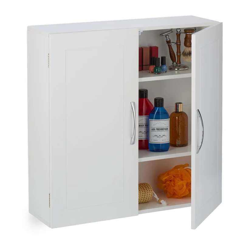 Relaxdays Bathroom Wall Cabinet, 3 Adjustable Shelves, 2 Doors, HWD: 60 x 60 x 20 cm, Toiletries Storage Cupboard, White