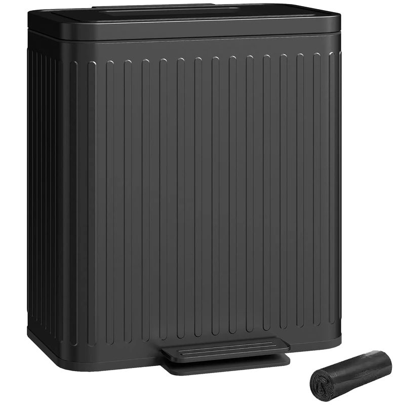 HOMCOM Dual Kitchen Bin, 2 x 20L Double Bin for Recycling and Waste, Fingerprint-proof Pedal Bin with Soft-Close Lid, Removable Inner Buckets, Rubbish Bags, Black