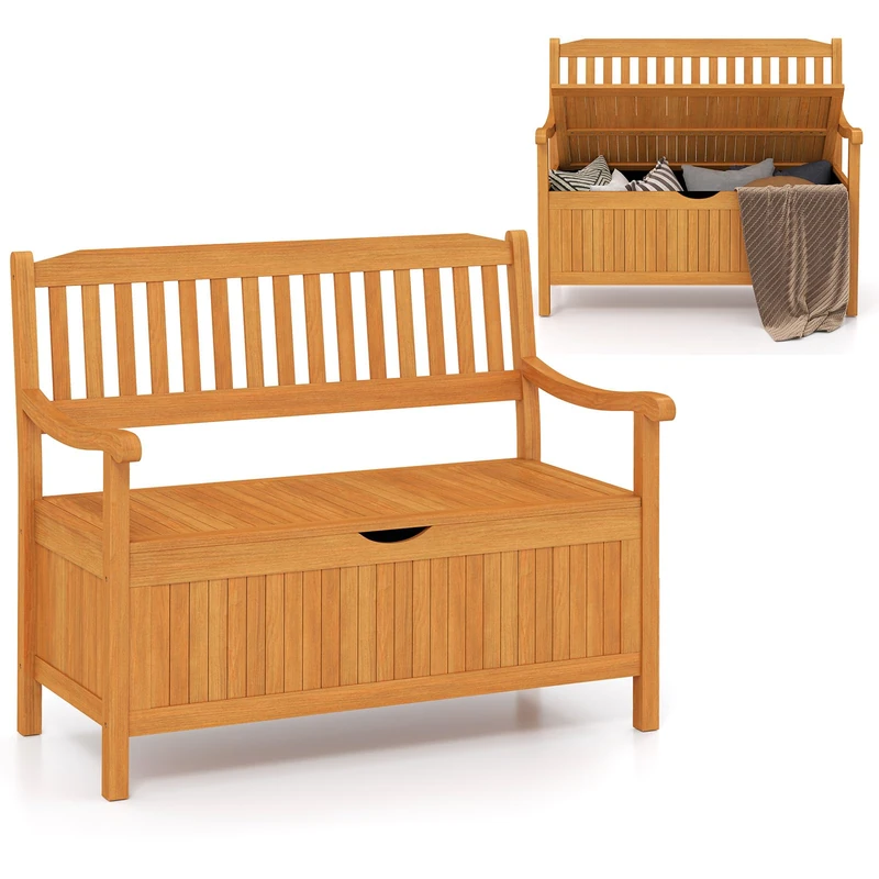 FANTASK Wooden Garden Bench with Storage Space, 2-Seater, Outdoor Balcony Bench with Removable Inner Pocket, Maximum Load 360 kg - Image 1
