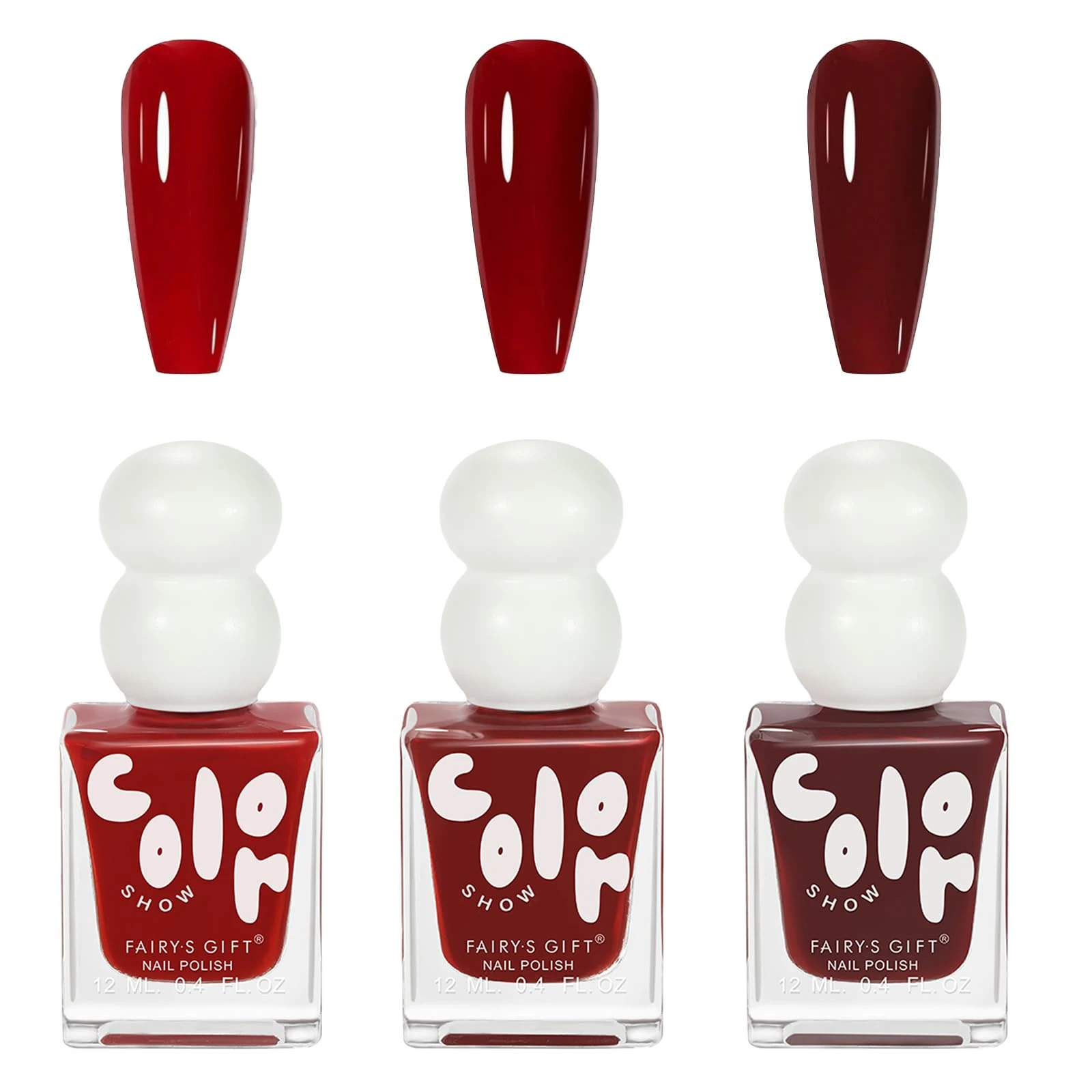 Nail Polish Sets - 3Pcs Red Nail Varnish Set - Quick Dry & Long Lasting Cherry Red Nail Polish - Non-Toxic Water Based Burgundy Nail Varnish,No Need UV Cured for Women Girls DIY Nail Art