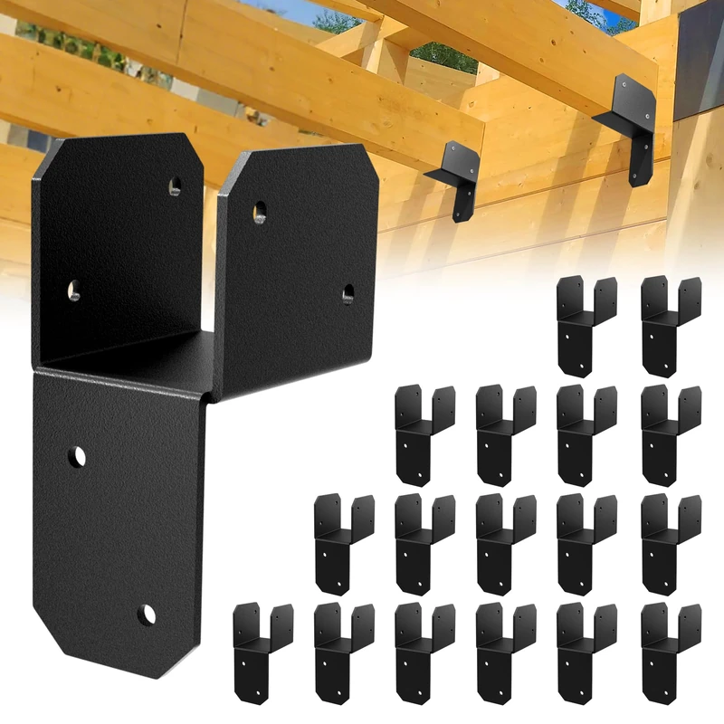 20 Pcs Black Joist Anchor Connector, Post Caps Tie Bracket for 2"x 4", Steel Mounting Joist Hanger Brackets, Truss to Beam Connector Roof Tie Header Hanger for (2*4 Joist Anchor Connector-20pcs)