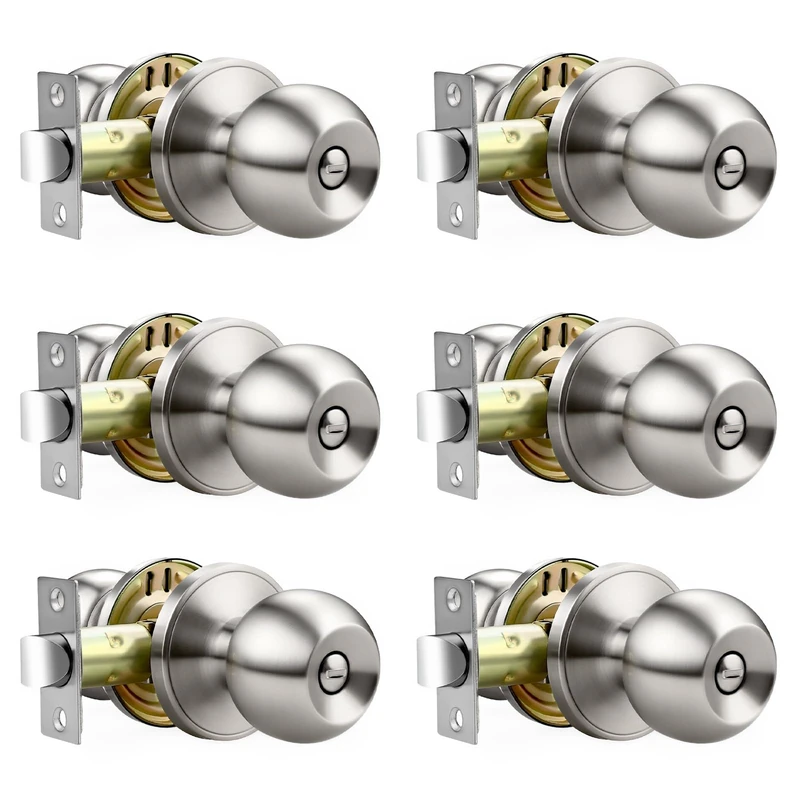 Lepushom 6 Pack Bathroom Door Knob, Door Knobs Interior Without Keys, Brushed Nickel Door Knobs for Bedroom and Office, Privacy Function, Modern and Sturdy Finish