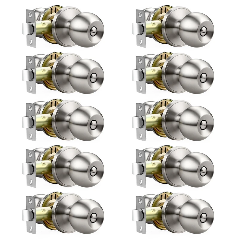 Lepushom 10 Pack Bathroom Door Knob, Door Knobs Interior Without Keys, Brushed Nickel Door Knobs for Bedroom and Office, Privacy Function, Modern and Sturdy Finish