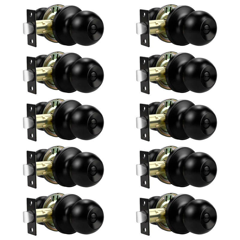 Lepushom 10 Pack Bathroom Door Knob, Door Knobs Interior Without Keys, Black Door Knobs for Bedroom and Office, Privacy Function, Modern and Sturdy Finish