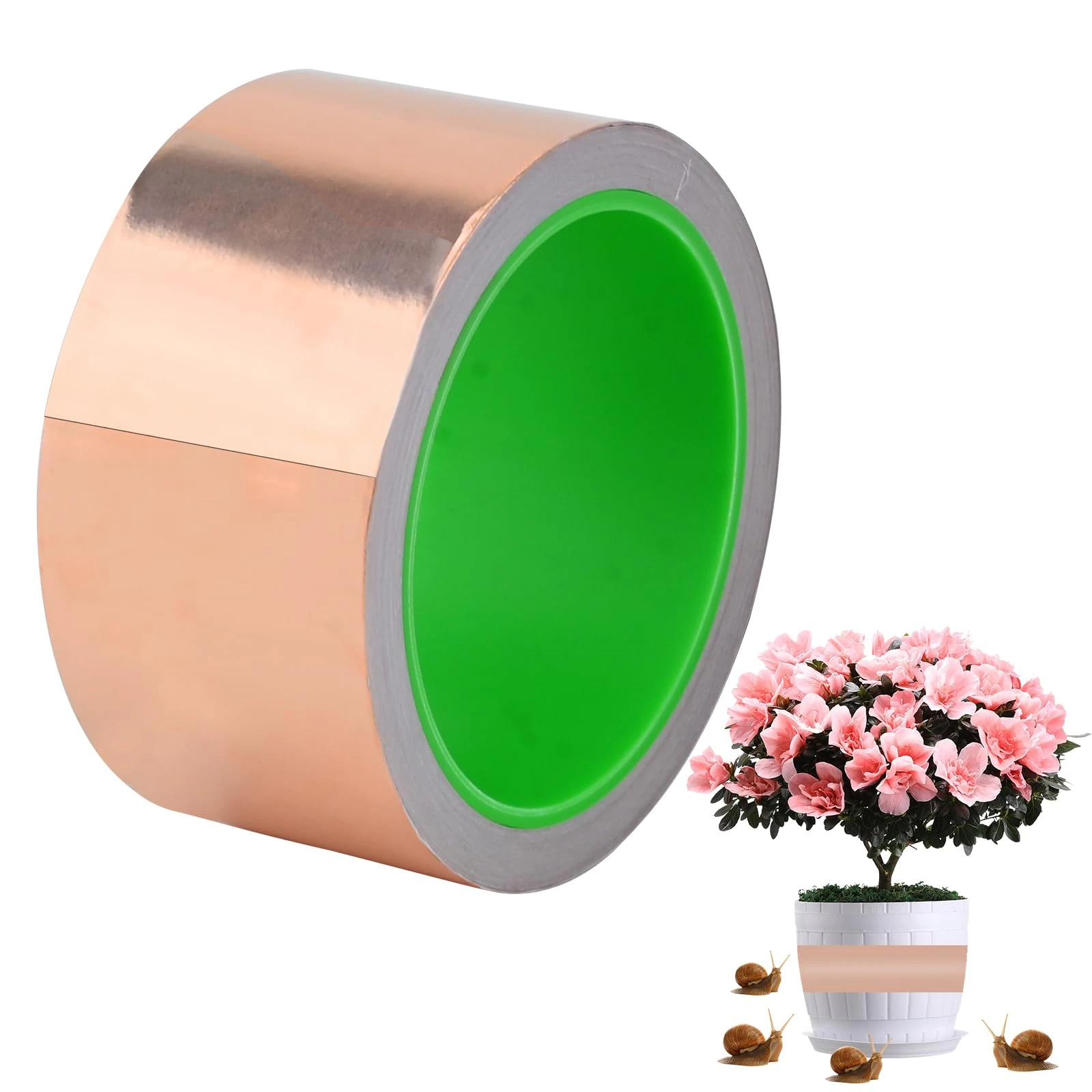 TSLBW Copper Foil Tape,Slug Repellent Copper Foil Tape with Conductive Adhesive,More Wide Adhesive Copper Slug Snail Barrier Tape for Guitar and EMI Shielding,Soldering,Electrical Repairs (50mm x 12m)