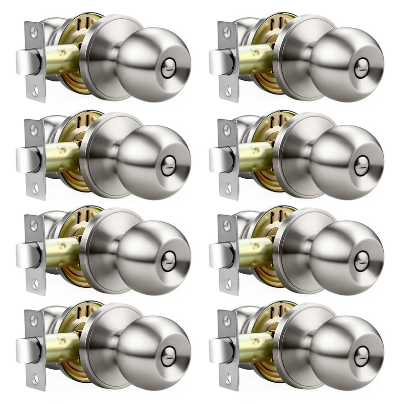 Lepushom 8 Pack Bathroom Door Knob, Door Knobs Interior Without Keys, Brushed Nickel Door Knobs for Bedroom and Office, Privacy Function, Modern and Sturdy Finish