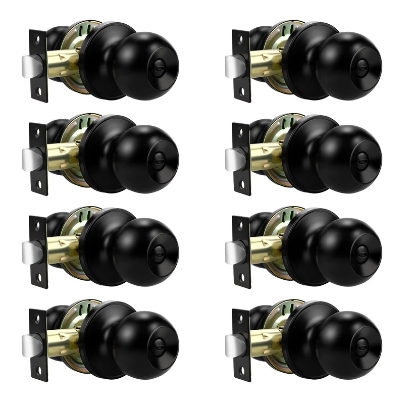 Lepushom 8 Pack Bathroom Door Knob, Door Knobs Interior Without Keys, Black Door Knobs for Bedroom and Office, Privacy Function, Modern and Sturdy Finish