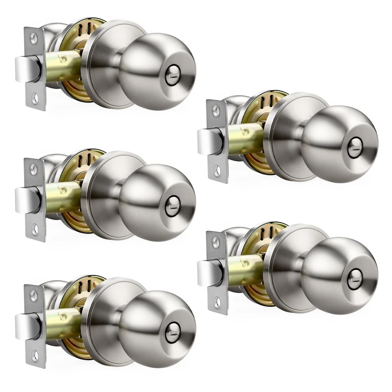 Lepushom 5 Pack Bathroom Door Knob, Door Knobs Interior Without Keys, Brushed Nickel Door Knobs for Bedroom and Office, Privacy Function, Modern and Sturdy Finish