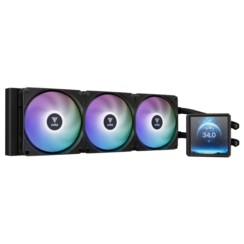 GAMDIAS AURA GL360 LCD 360mm AIO Liquid CPU Cooler, Customizable 4'' IPS LCD Display, Cableless Daisy Chained Fan, Software Ready, Support Low-Noise PWM & ARGB Sync, Intel LGA 1851/1700；AMD AM5, Black