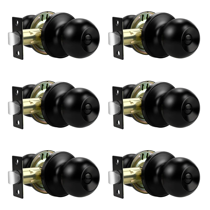 Lepushom 6 Pack Bathroom Door Knob, Door Knobs Interior Without Keys, Black Door Knobs for Bedroom and Office, Privacy Function, Modern and Sturdy Finish