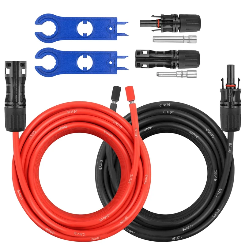 8AWG Solar Extension Panel Cable - 30FT Solar Wire with Waterproof Female and Male Connector and Solar Panel Adaptor Kit Tool PV Wire for RV, Home, Boat, Solar Panels(30feet Red + 30feet Black)