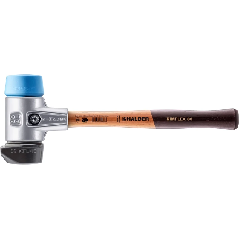 Simplex 3112.260 Soft Rubber Hammer TPE Soft Rubber Composition with Aluminium Housing and High-Quality Wooden Handle Diameter 60 mm