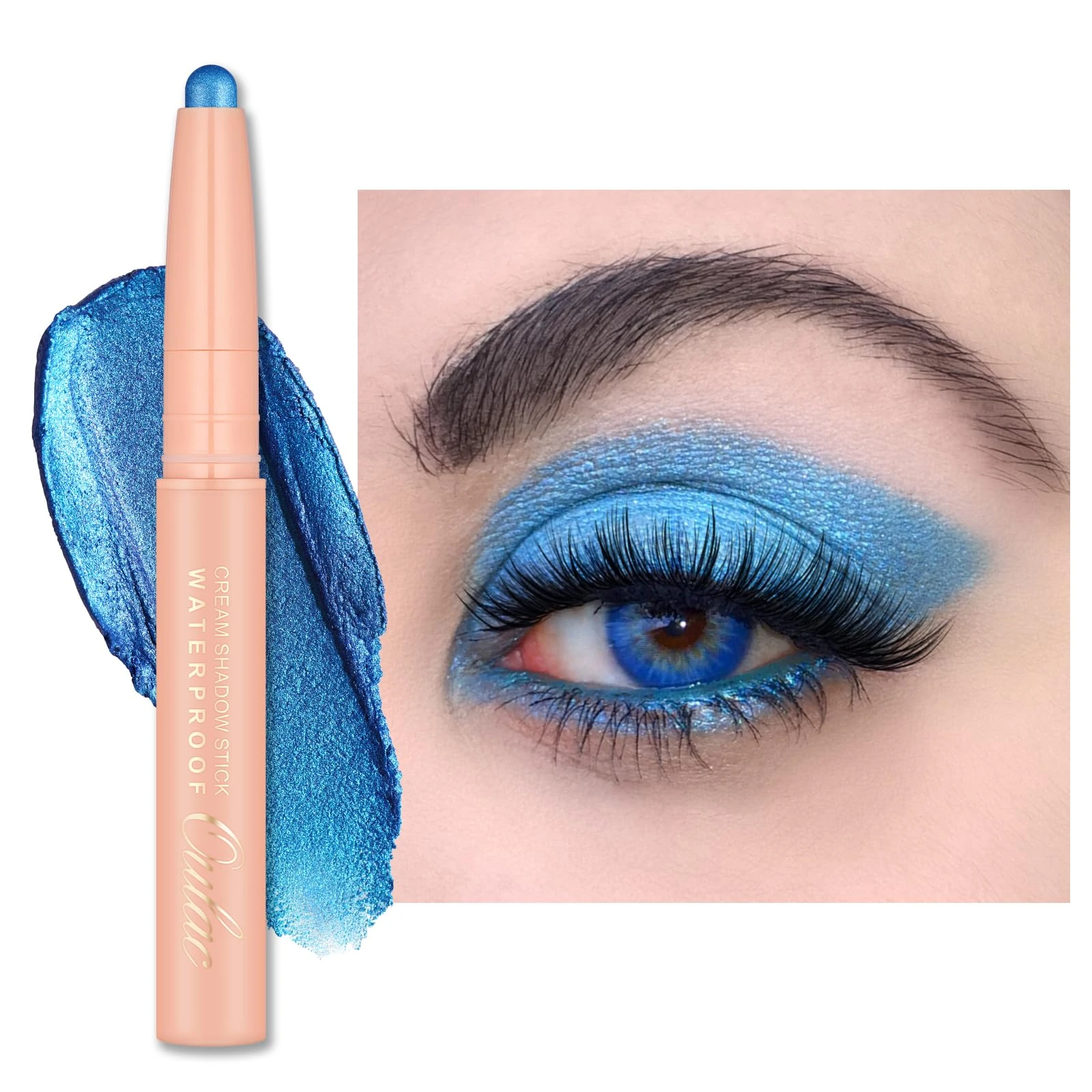 Oulac Blue Eyeshadow Twist-Up Pencil – Long-Lasting Shimmer Finish, Creamy Blendable Texture, Vegan & Cruelty-Free Eye Makeup, 1.25g, 08 Aqua