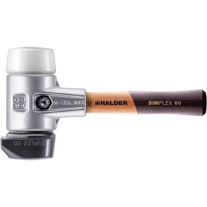 Simplex 3127.262 Soft Hammer Rubber Composition with Base/Superplastic with Aluminium Housing and High-Quality Extra Short Wooden Handle Diameter 60 mm