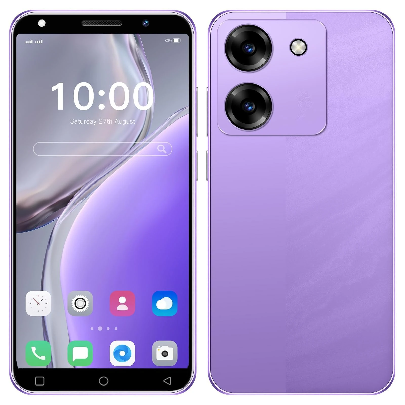 MsMga Cheap 4G Mobile Phone, 5.0 inch HD Display,16GB ROM (Scalable to 128GB), 3500 mAh Big Battry, Dual SIM Dual Cameras，Face ID Unlock Android 10.0 Smartphone (Purple)
