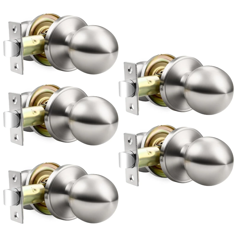 Lepushom 5 Pack Door Knobs Interior, Brushed Nickel Door Knobs Without Key, Closet Door Handle with Durable Finish, Passage Function, Round Ball Design for Hallway and Laundry Room
