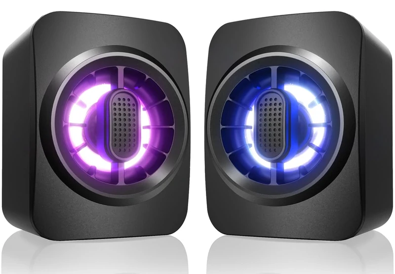 OFFSIR Computer Speakers,RGB PC Speakers, USB Powered 3.5mm Aux Speaker for Desktop, PC, Laptop, Tablet -Gaming Speakers | Clear Sound & 7-Color Dynamic Lighting