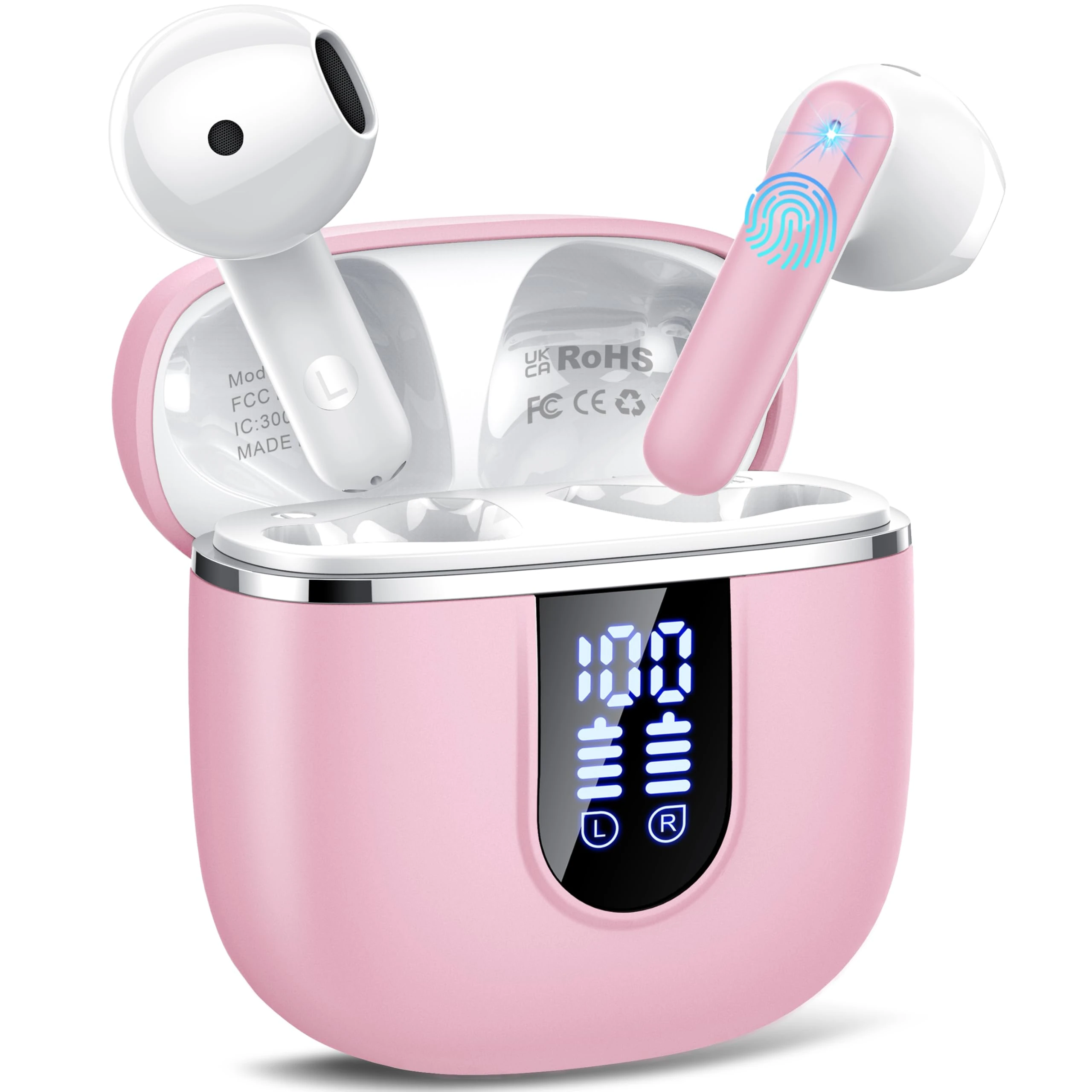 Wireless Earbuds, Bluetooth 5.4 Headphones, Noise Cancelling Mic, LED Display Ear Buds