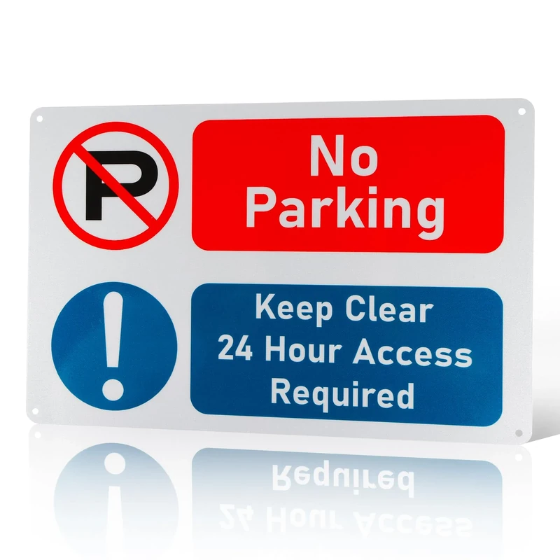No Parking Keep Clear 24 Hour Access Required Warning Sign, PVC Rigid Plastic 4 Pre-Drilled Holes No Parking Signs Outdoor, 300x200, Self-Adhesive, Tough, Durable and Rust-Proof Weatherproof Sign
