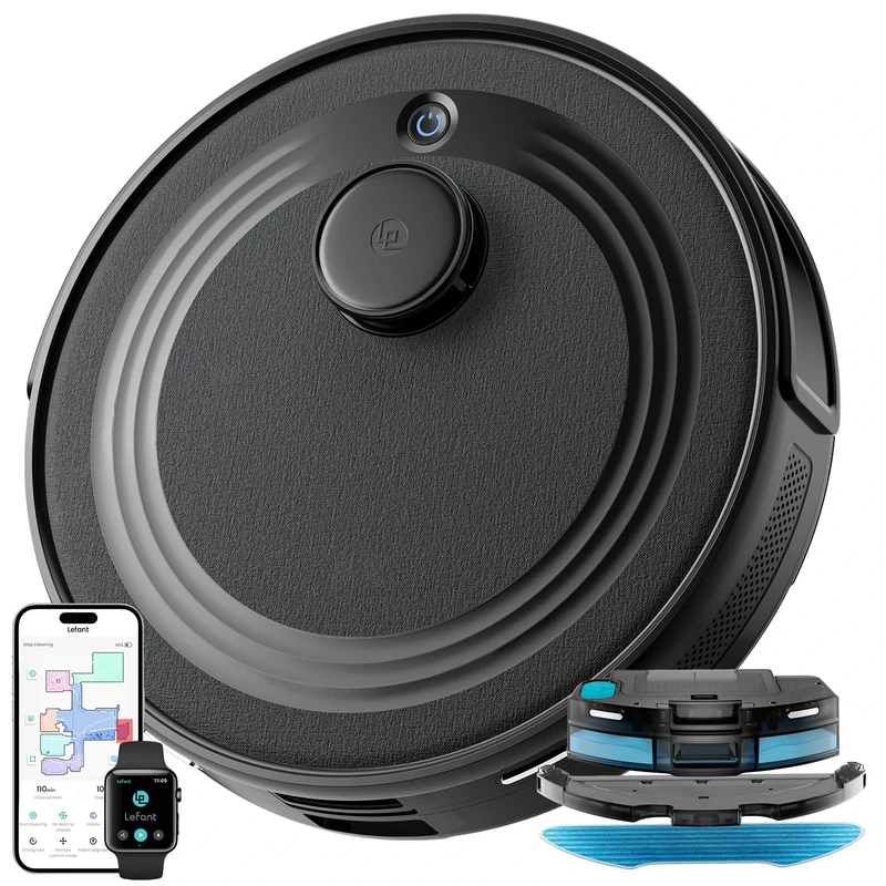 Lefant M2 Robot Vacuum Cleaner with Mop, Ultra-Powerful 6000Pa Suction, dToF Laser Navigation, Room Mapping, 140min Runtime, 2.4G/5G Wi-Fi, App/Alexa/Apple Watch Control, for Carpets & Hard Floors