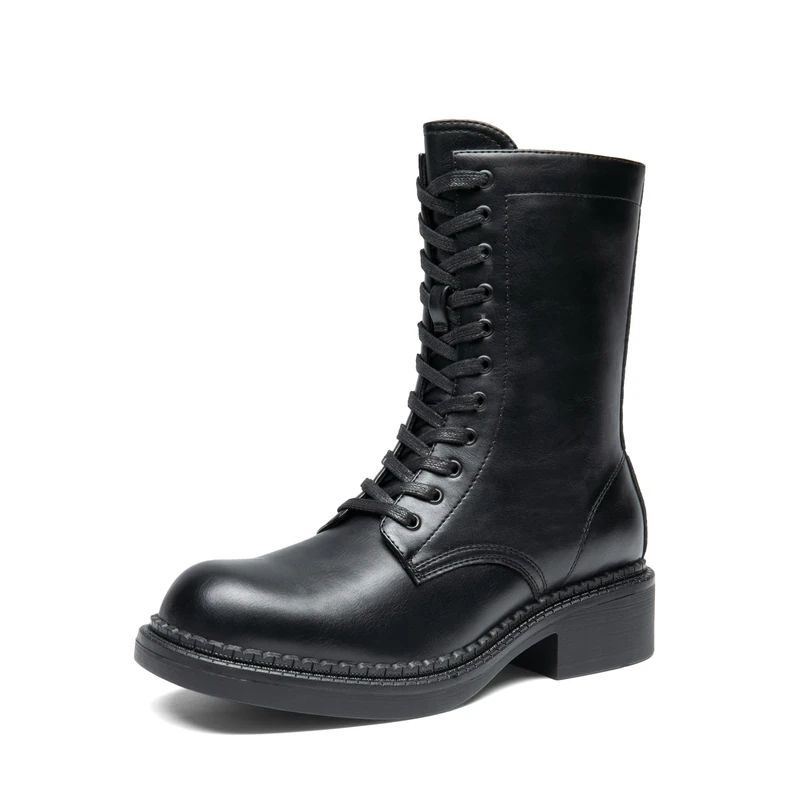 DREAM PAIRS Women's Combat Boots Square Toe Ankle Boots with Side Zipper Lycra Lined Cushioned Insoles Chunky Heel Boots for Women Winter Autumn Casual Dress Boots,Size 9,Black,DWUMMB2523