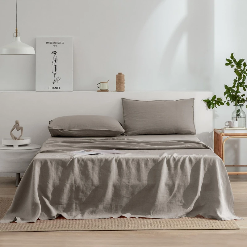 EVERLY Linen King Size Sheets Set,100% French Washed Pure Linen Bed Deep Pocket Sheets,4Pieces(1Flat Sheet,1Fitted Sheet,2Pillowcase) Suitable for Hot Sleepers,180GSM Natural Linen Bedding Set