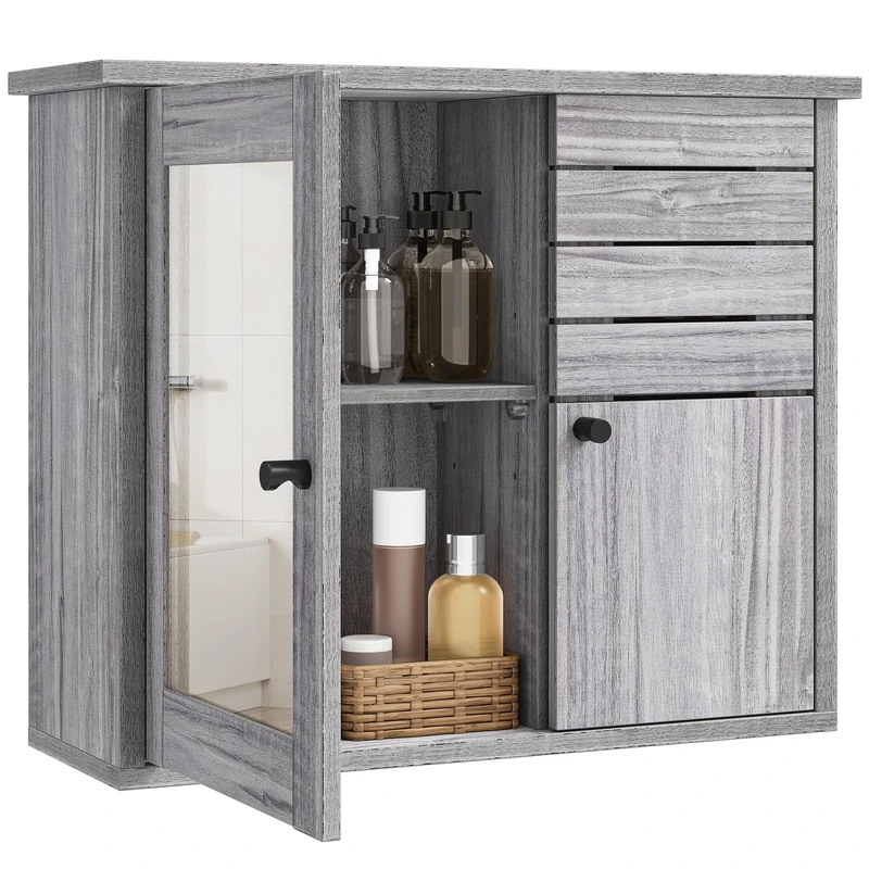 YITAHOME Double Door Mirrored Bathroom Cabinet, Modern Wall Mounted Storage Furniture,Storage Cabinet for Home, Bedroom & Bathroom Accessory Organizer 60 * 20 * 49.2 CM (Black)