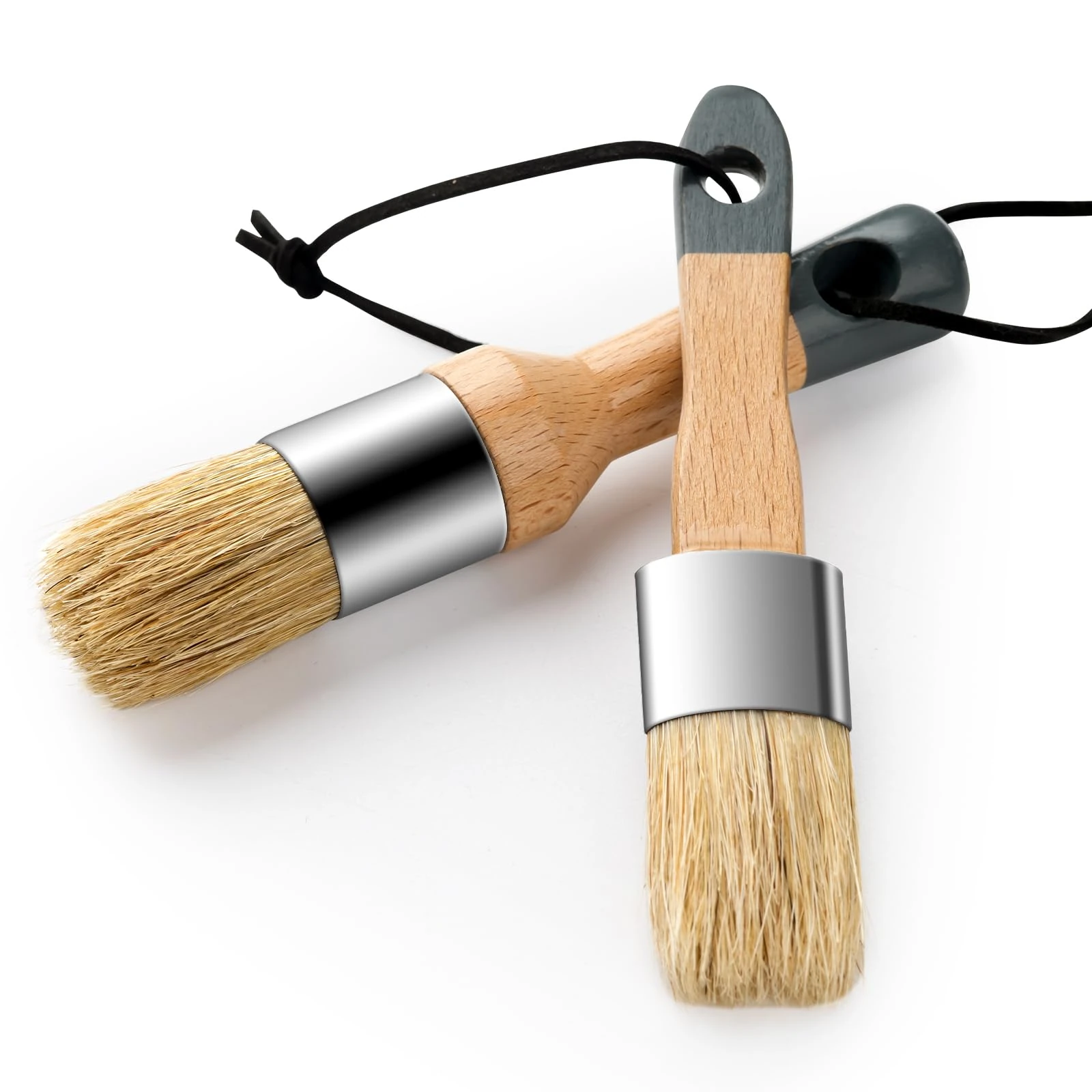 YiBaiBrush Chalk Paint Brush, 2 Pack Wax Brushes and Chalk Paint for Furniture DIY Art Crafts, Natural Bristle Round Oval Brush for All Painting and Waxing