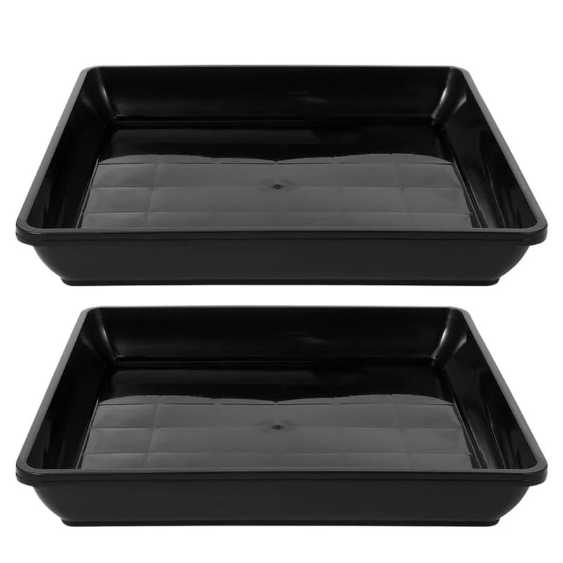 BESPORTBLE Square Plant Saucer: 2Pcs Plastic Plant Pot Tray, Flower Pot Saucers, 35CM Black Plant Water Drip Tray (33.00X33.00X4.80CM)