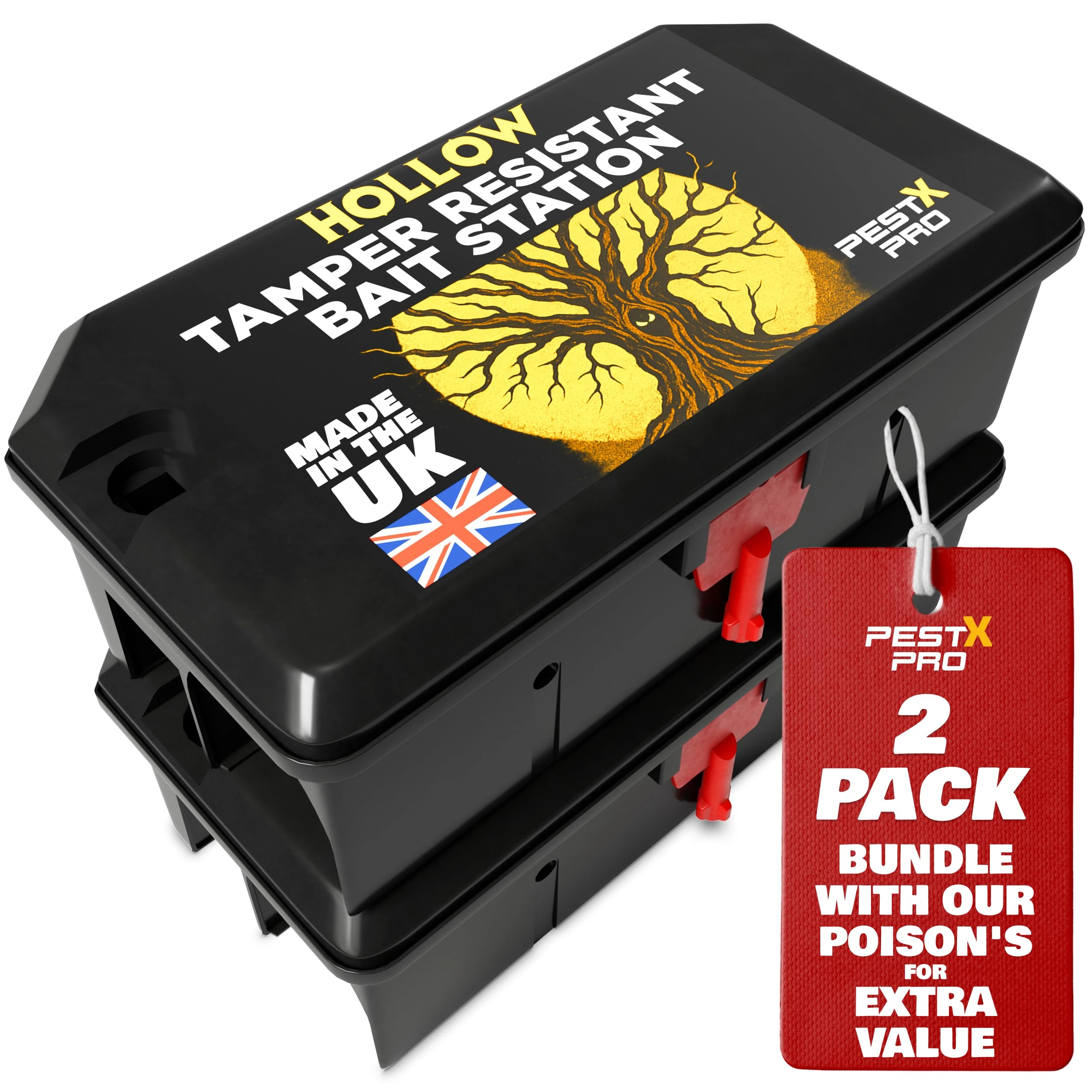 Pest X Pro Hollow – 2X Empty Rat Bait Box for Block, Pasta, or Grain Bait, Refillable & Reusable Tamper-Resistant Rodent Station for Indoor & Outdoor Use, Professional Grade, Safe & Versatile